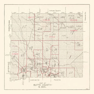 Vintage Map of Butte County, South Dakota 1936