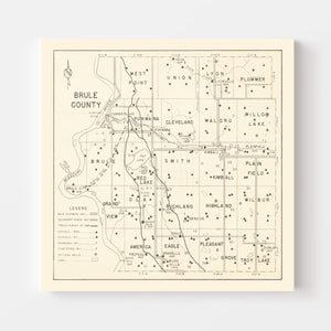 Vintage Map of Brule County, South Dakota 1947