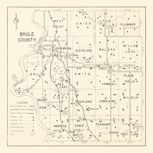 Vintage Map of Brule County, South Dakota 1947