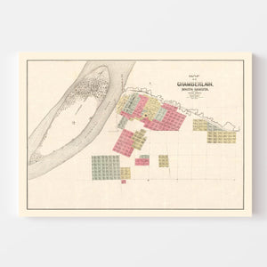 Vintage Map of Chamberlain, South Dakota 1890