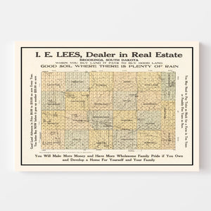 Vintage Map of Brookings County, South Dakota 1917