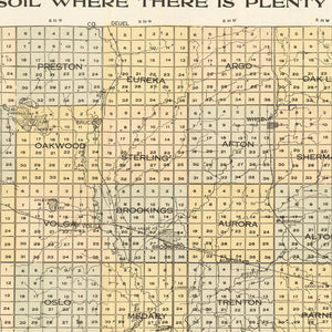 Vintage Map of Brookings County, South Dakota 1917