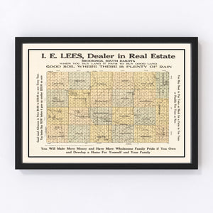 Vintage Map of Brookings County, South Dakota 1917