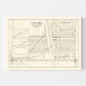 Vintage Map of Letcher, South Dakota 1884