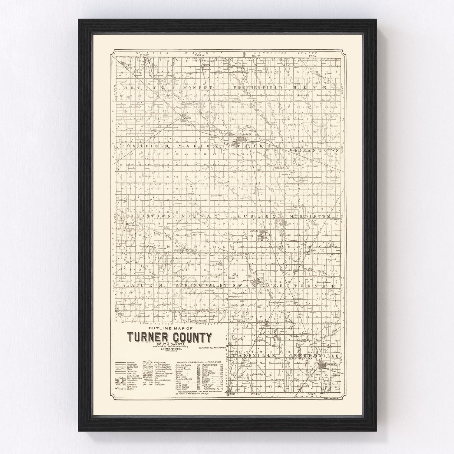 Vintage Map of Turner County, South Dakota 1901