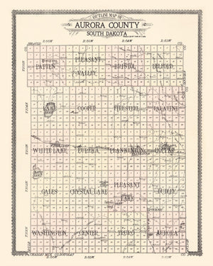 Vintage Map of Aurora County, South Dakota 1911