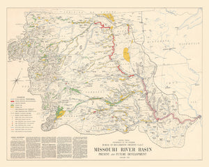 Vintage Missouri River Basin Map 1952
