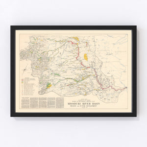 Vintage Missouri River Basin Map 1952