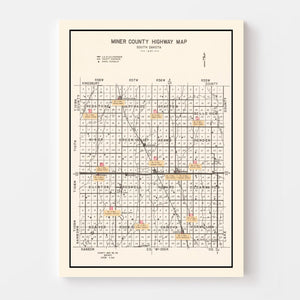 Vintage Map of Miner County, South Dakota 1954