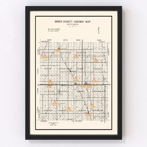 Vintage Map of Miner County, South Dakota 1954