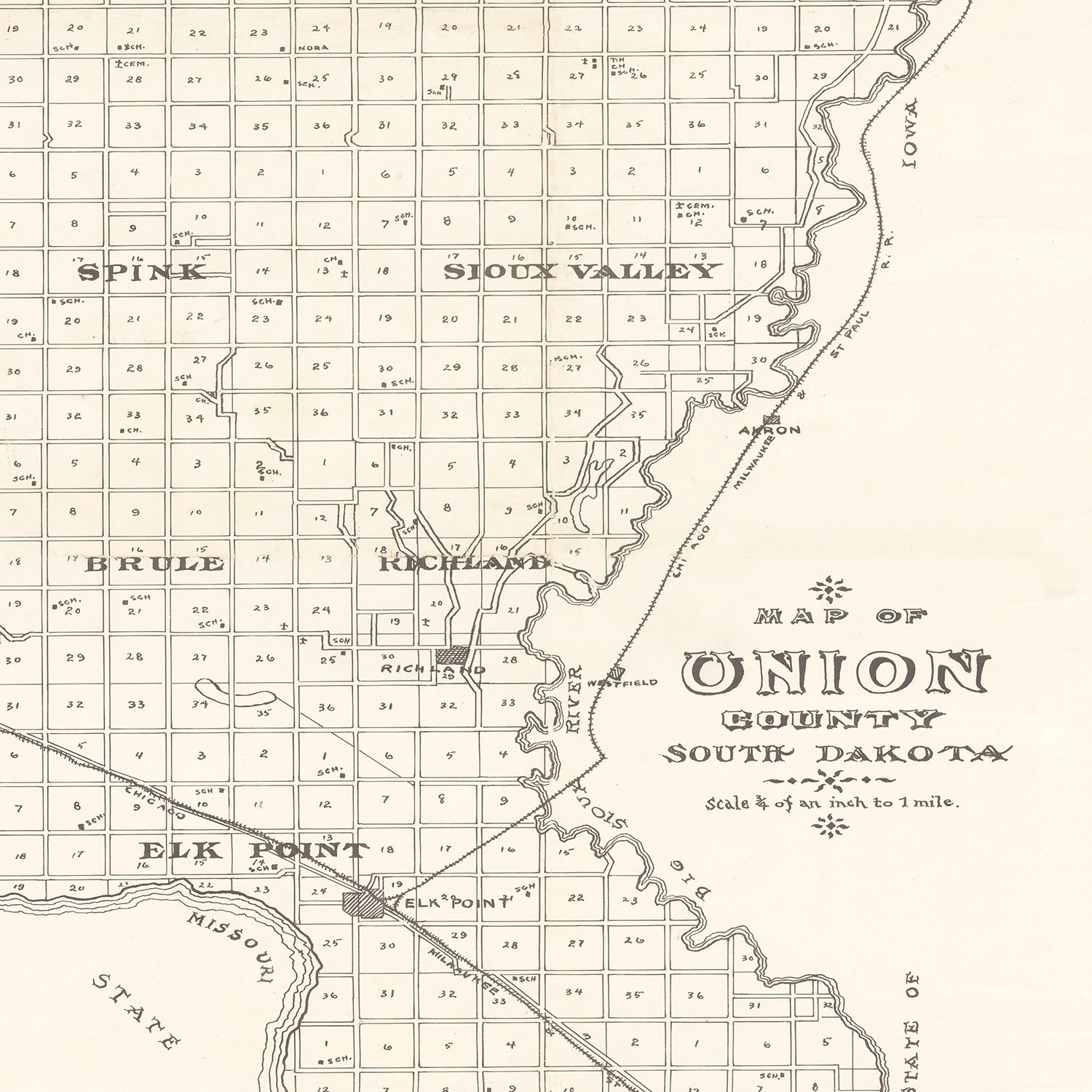Vintage Map of Union County, South Dakota 1900