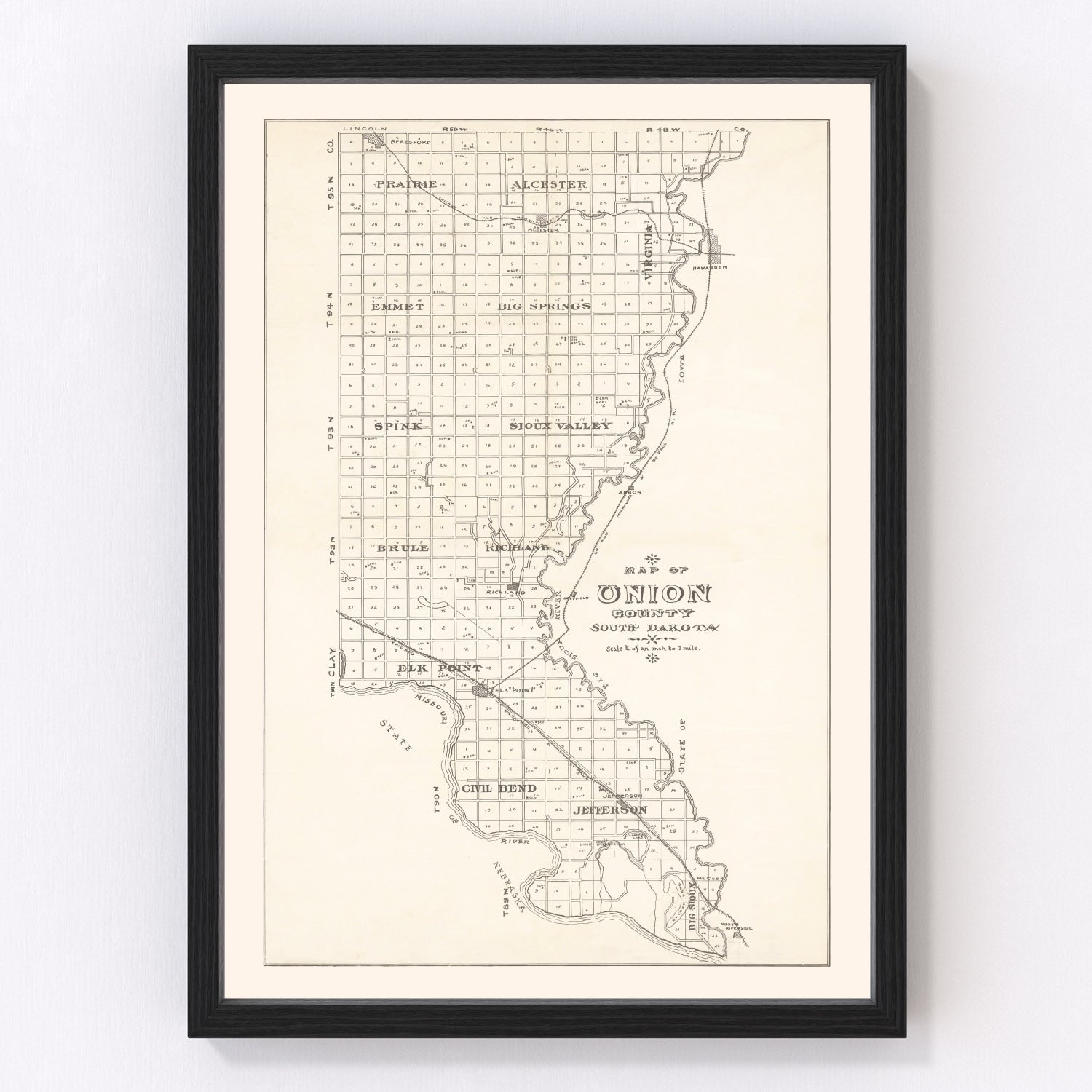 Vintage Map of Union County, South Dakota 1900