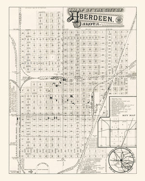 Vintage Map of Aberdeen, South Dakota 1886