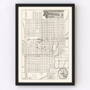 Vintage Map of Aberdeen, South Dakota 1886