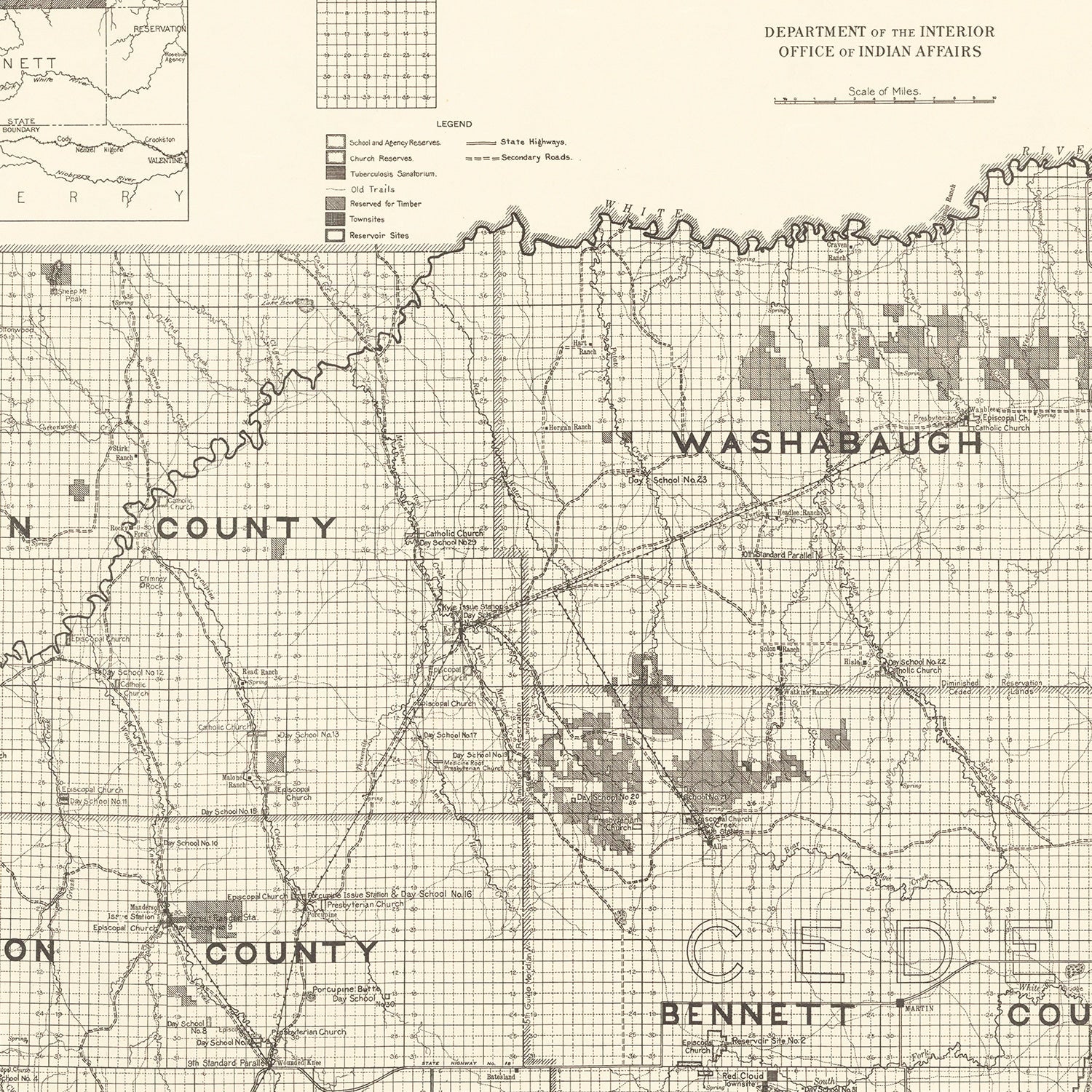 Vintage Pine Ridge Indian Reservation Map 1914