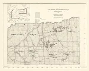 Vintage Pine Ridge Indian Reservation Map 1914