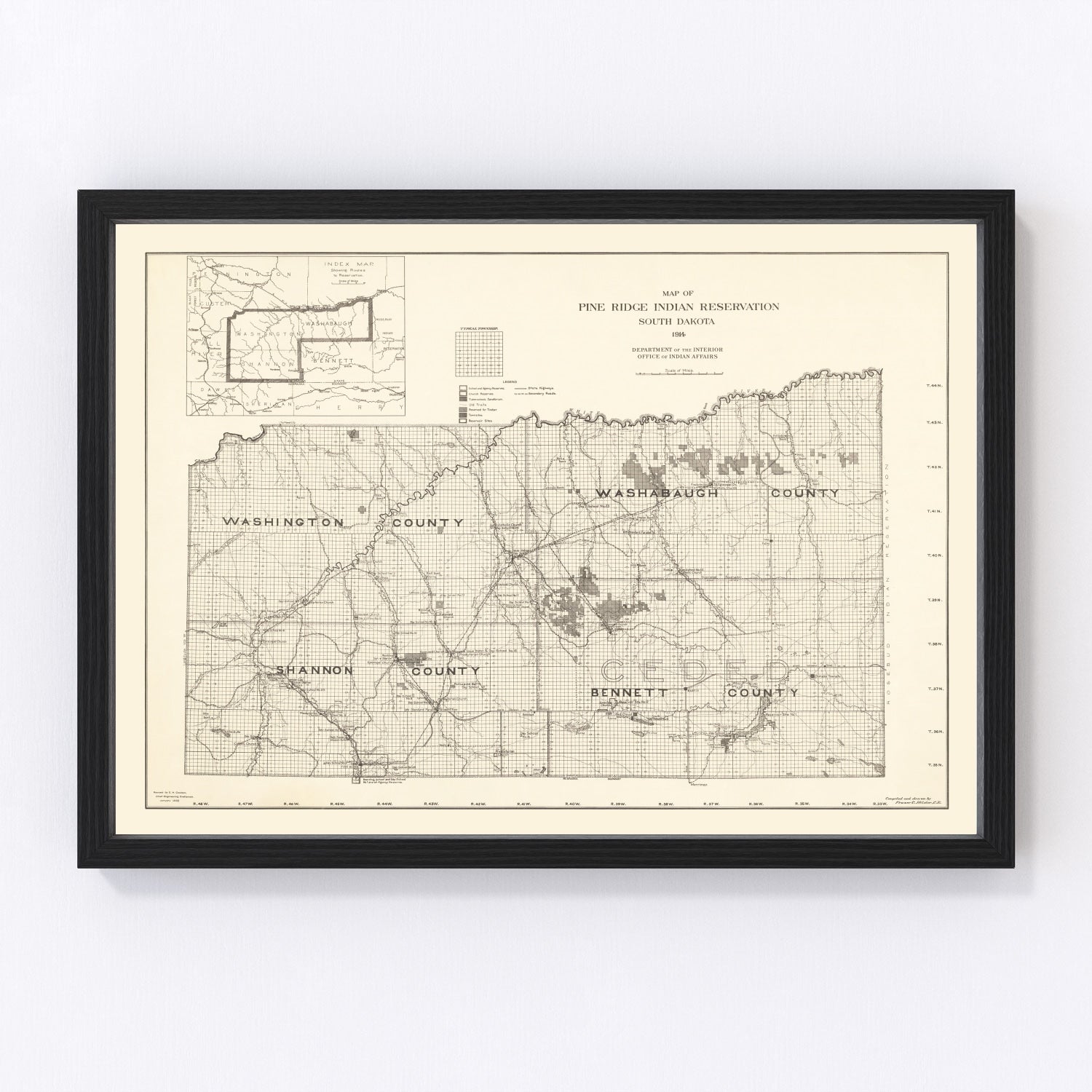 Vintage Pine Ridge Indian Reservation Map 1914