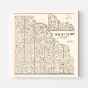 Vintage Map of Gregory County, South Dakota 1909