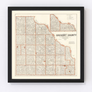 Vintage Map of Gregory County, South Dakota 1909