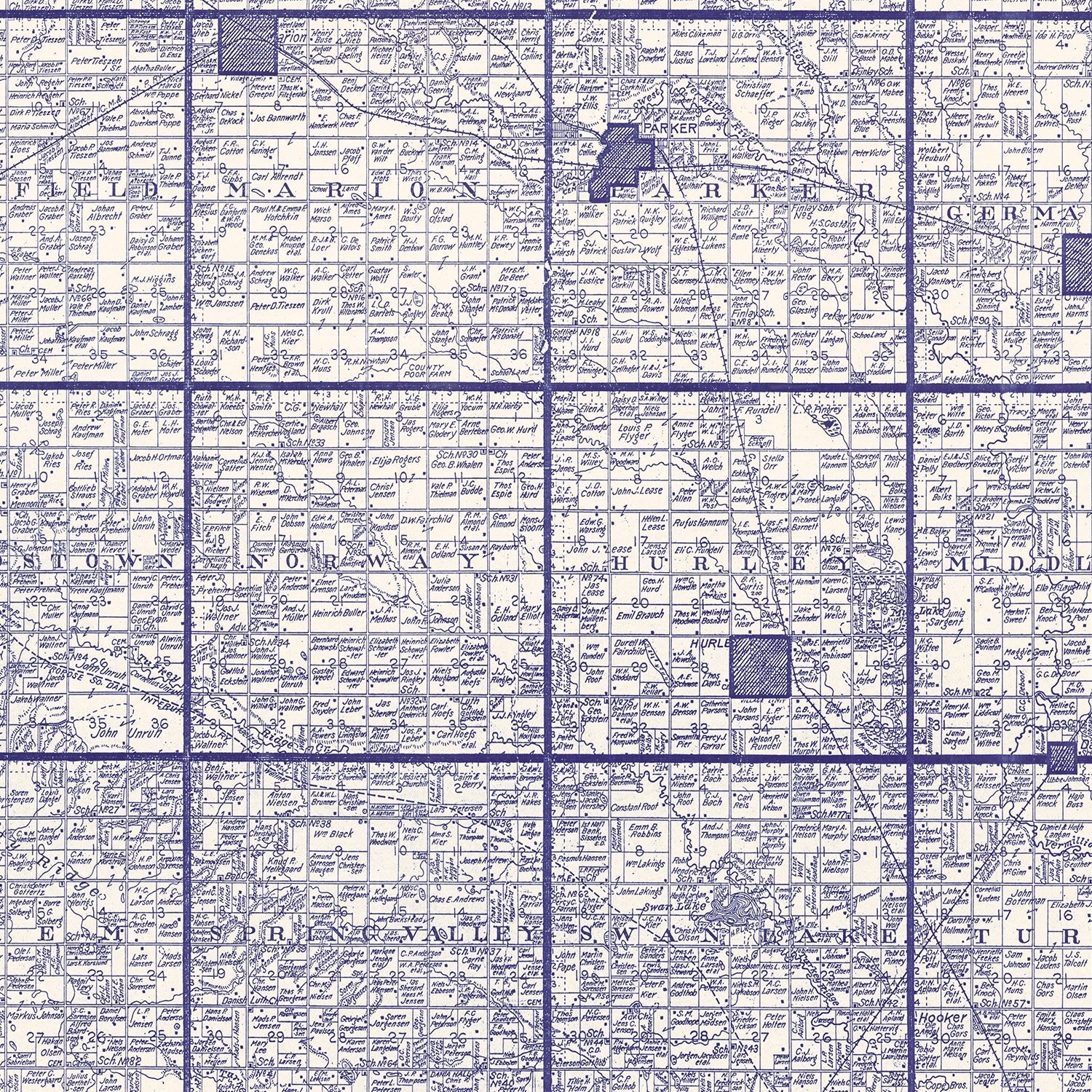 Vintage Map of Turner County, South Dakota 1909