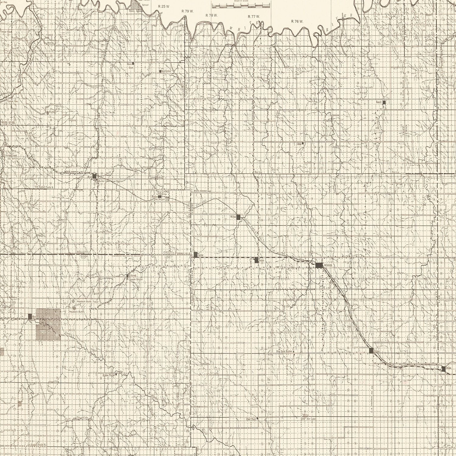 Vintage Rosebud Indian Reservation Map 1940