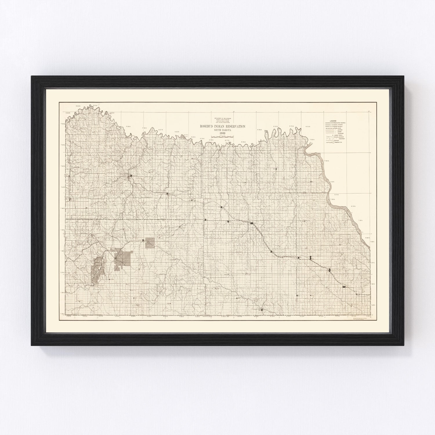 Vintage Rosebud Indian Reservation Map 1940