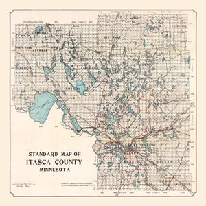 Vintage Map of Itasca County, Minnesota 1914