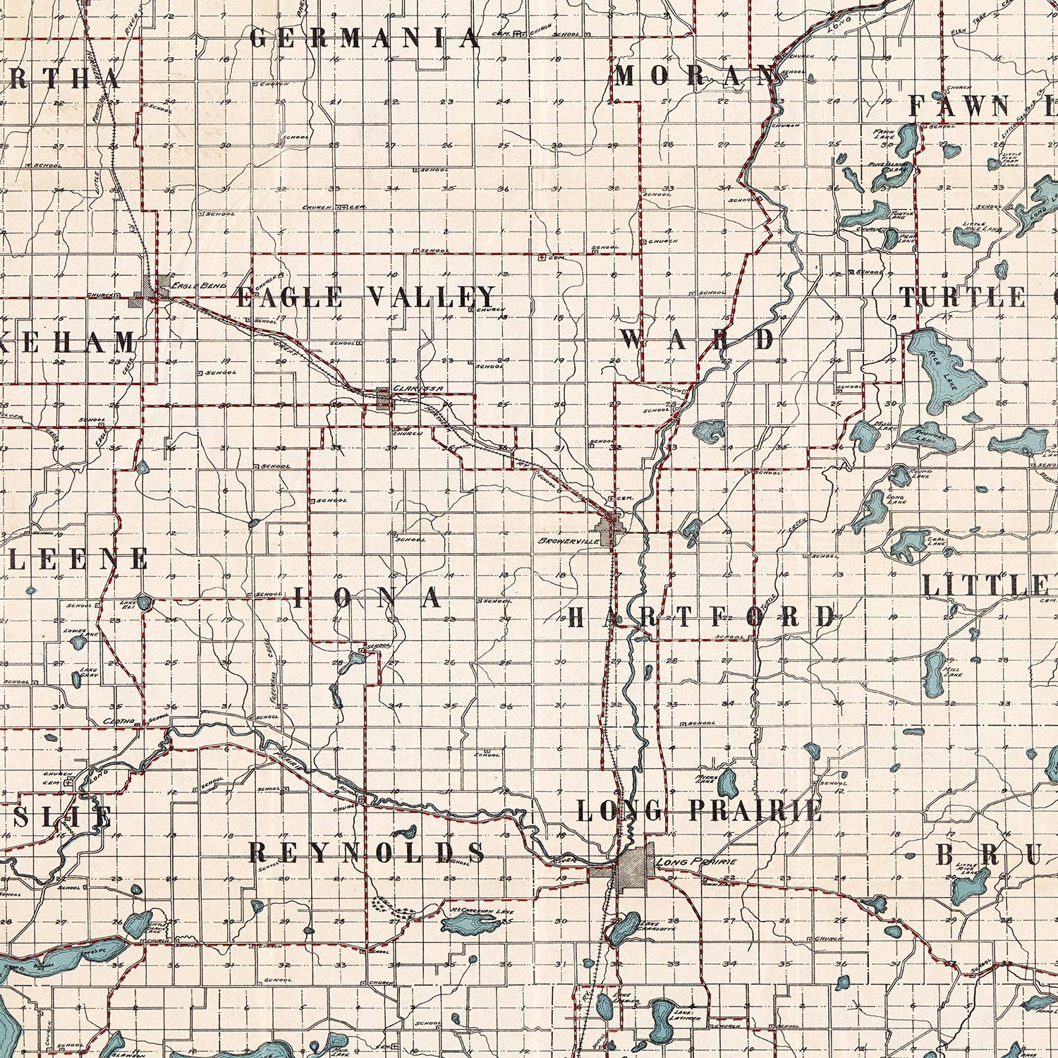 Vintage Map of Todd County, Minnesota 1913