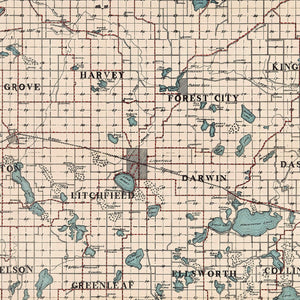 Vintage Map of Meeker County, Minnesota 1913