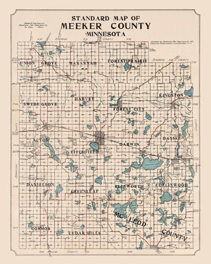 Vintage Map of Meeker County, Minnesota 1913