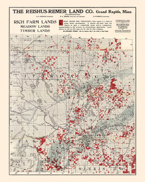 Vintage Map of Itasca County, Minnesota 1908