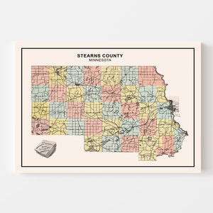 Vintage Map of Stearns County, Minnesota 1907