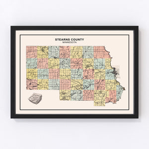 Vintage Map of Stearns County, Minnesota 1907