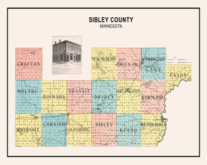 Vintage Map of Sibley County, Minnesota 1907