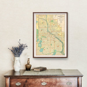 Vintage Map of Minneapolis, Minnesota 1924