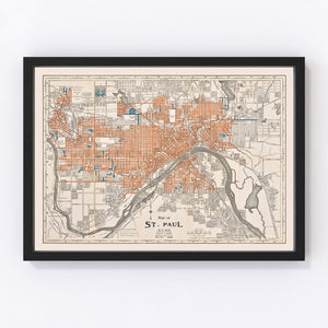 Vintage Map of St. Paul, Minnesota 1915