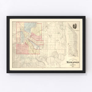 Vintage Map of Minneapolis, Minnesota 1874
