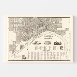 Vintage Map of St. Paul, Minnesota 1869