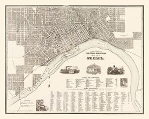 Vintage Map of St. Paul, Minnesota 1869