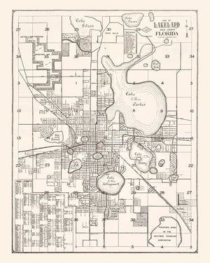 Vintage Map of Lakeland, Florida 1929