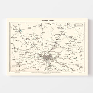 Vintage Map of Moscow, Russia 1928