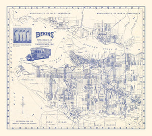 Vintage Map of Vancouver, Canada 1920