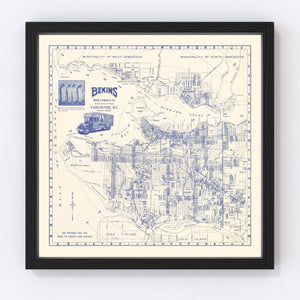 Vintage Map of Vancouver, Canada 1920