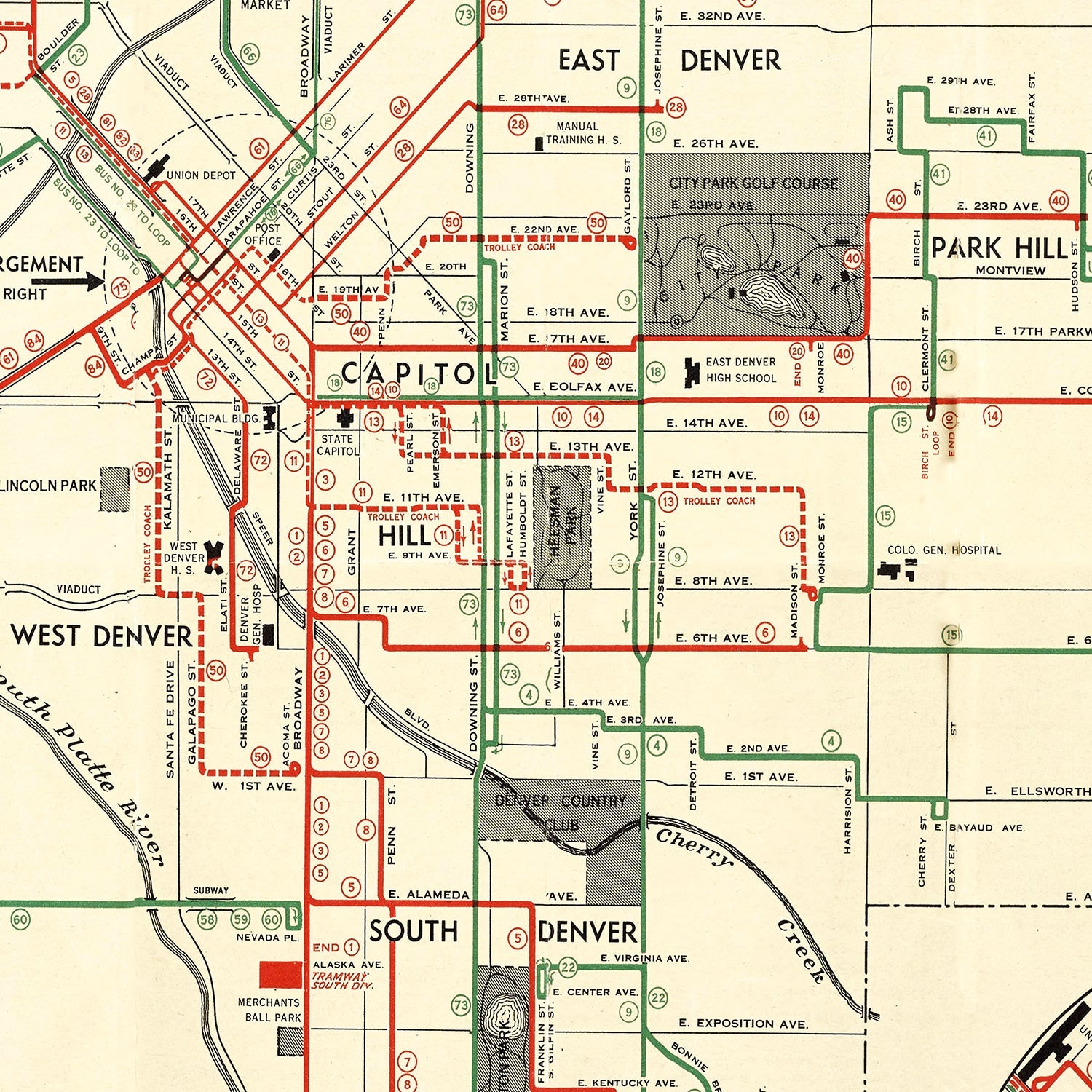 Vintage Railroad Map of Denver 1933