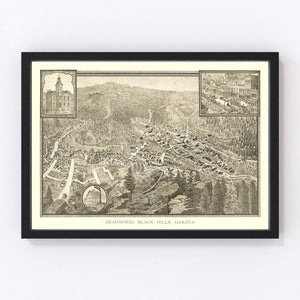 Vintage Map of Deadwood, South Dakota 1884