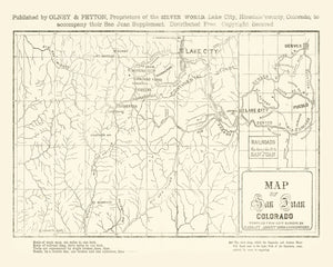 Vintage Map of San Juan, Colorado 1877