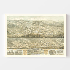 Vintage Map of Central City & Blackhawk, Colorado 1873