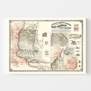 Vintage Rocky Mountain Gold Regions Map 1861