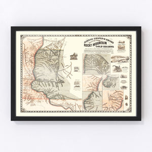 Vintage Rocky Mountain Gold Regions Map 1861