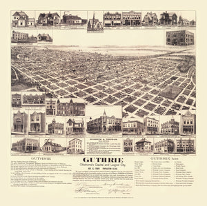 Vintage Map of Guthrie, Oklahoma 1891